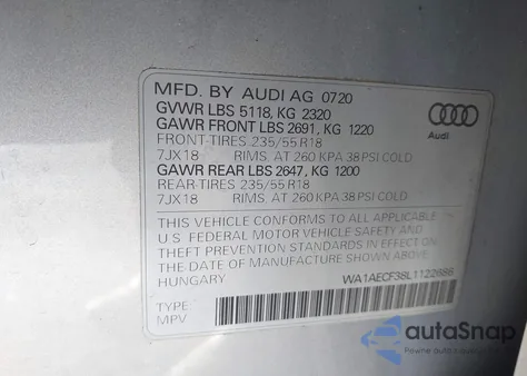 2020 Audi Q3 Premium 45 Tfsi Quattro Tiptronic z USA, uszkodzony, nr VIN WA1AECF38L1122686